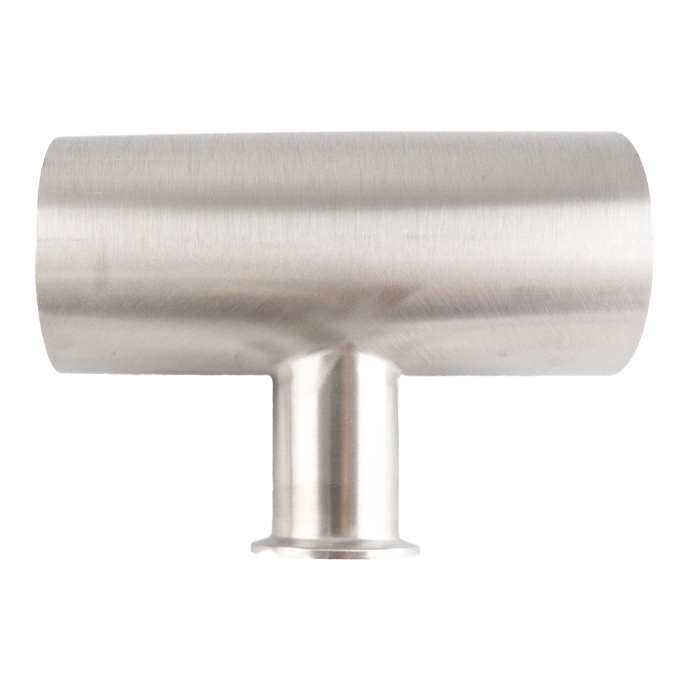 Reducing Tee, 3-inch x 1.5-inch, Tri-Clamp branch, made of 316L stainless steel, 20RA internal surface finish, 32RA external finish, SF1 BPE compliant.