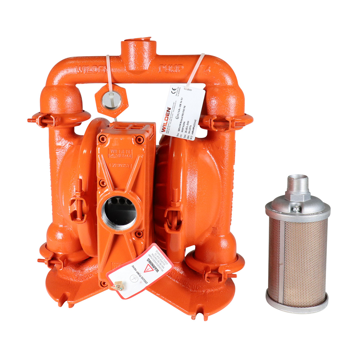 XPS4 Diaphragm Pump, 1.5-inch and 2-inch Tri-Clamp connections, clamped metal design, ATEX certified, Pro-Flo Shift system, iron wet side, steel piston, aluminum chamber, aluminum center section, aluminum air components, neoprene diaphragm, neoprene valve ball, and neoprene seats, Air-Operated Double Diaphragm (AODD) pump, manufactured by Wilden.