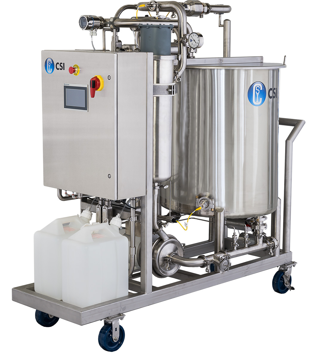 Compact CIP Trueclean 100 gal 5Hp 480v heat exchanger 2 chemical pumps