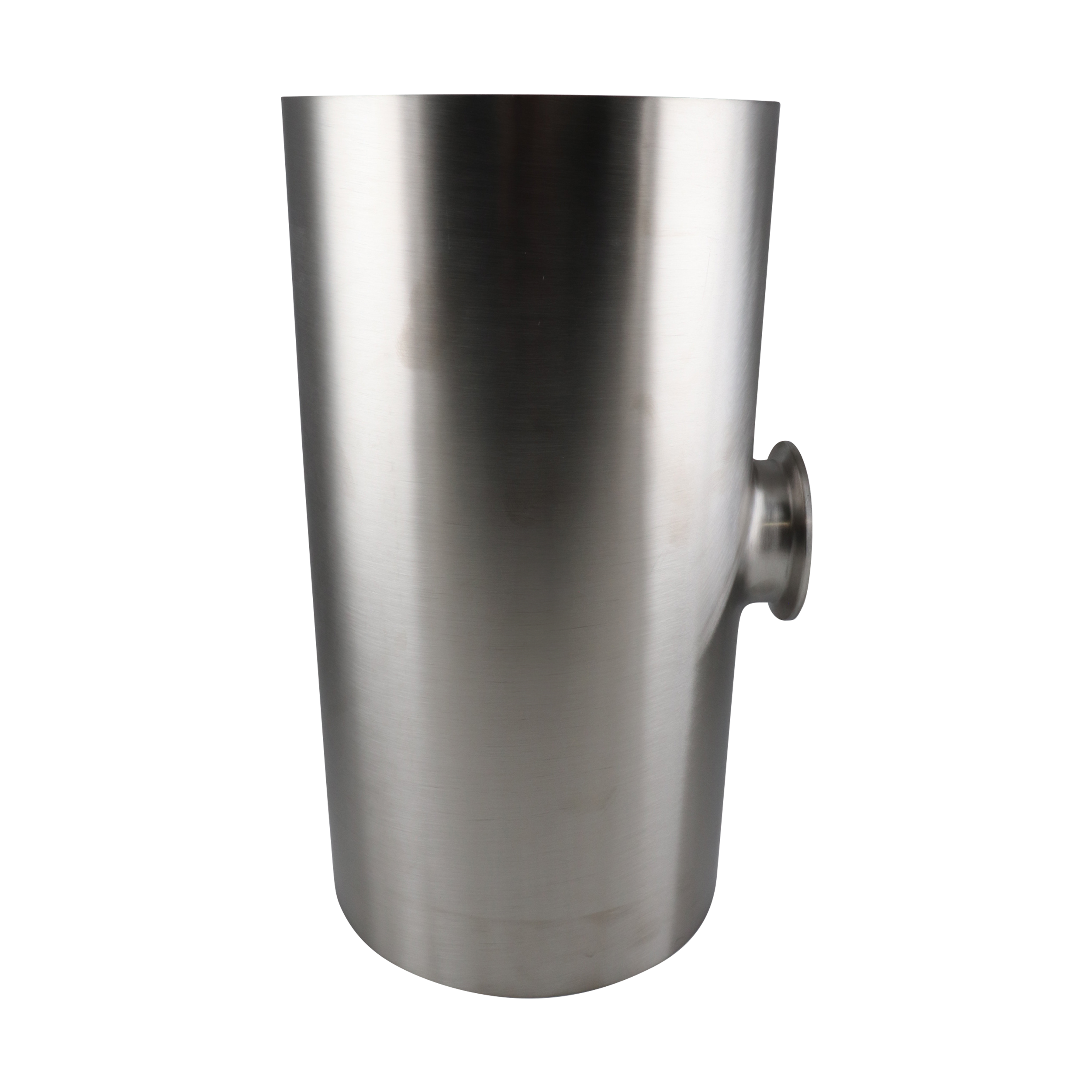 Reducing tee, 6-inch to 2-inch short branch, tri-clamp connection, made from 316L stainless steel, with a 20RA internal finish and 32RA outer finish, SF1 BPE compliant.