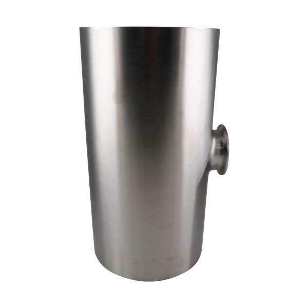 Reducing tee, 6-inch to 2-inch short branch, tri-clamp connection, made from 316L stainless steel, with a 20RA internal finish and 32RA outer finish, SF1 BPE compliant.