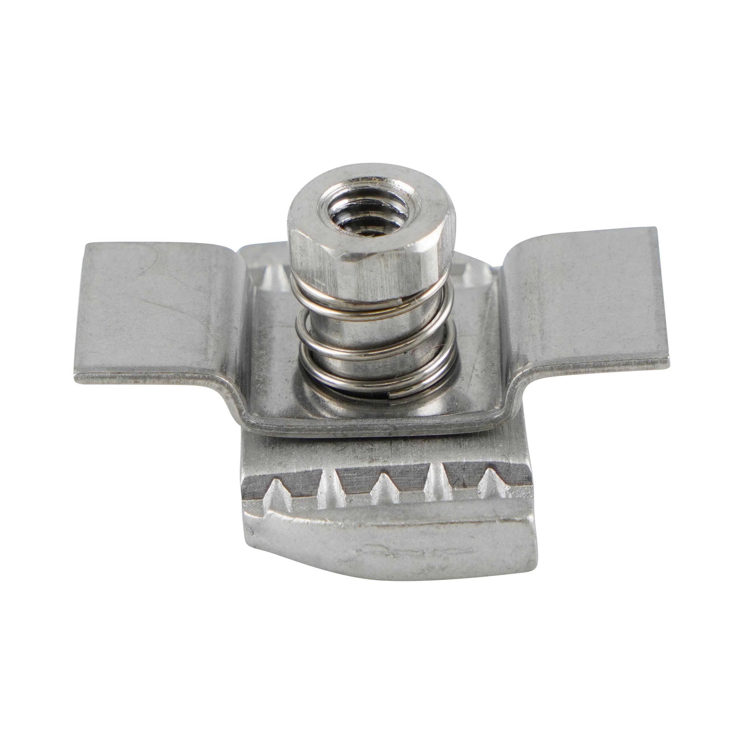 Unistrut Clip Nut, 1/4-20 thread, made of 304 stainless steel, fits all groups.