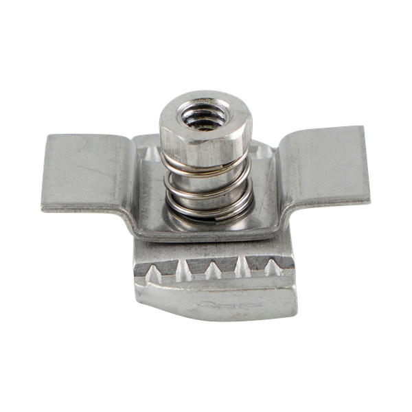 Unistrut Clip Nut, 1/4-20 thread, made of 304 stainless steel, fits all groups.