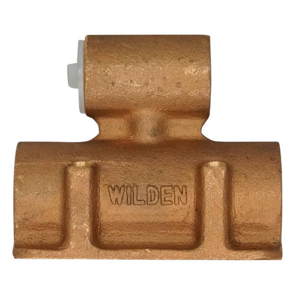 Air valve assembly with a brass finish, designed for T2 Wilden pumps.