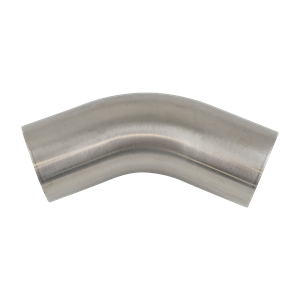 45-Degree Elbow, 1.5-inch butt weld connection, made of 316L stainless steel, with a 20RA inner diameter, compliant with SF1 BPE standards.