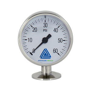 Mini pressure gauge 0.75" tri-clamp bottom mount 0-60 PSI 30" HG 2.5" dial no fill Anderson