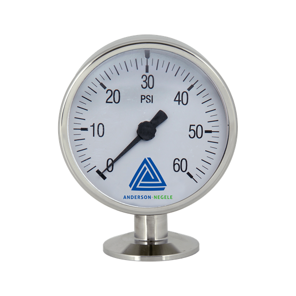 Mini pressure gauge 0.75" tri-clamp bottom mount 0-60 PSI 30" HG 2.5" dial no fill Anderson