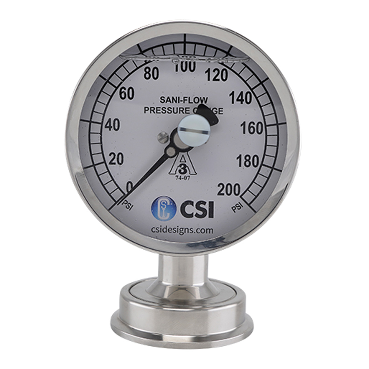 Pressure gauge 2" tri-clamp bottom mount 0-200 PSI 3.5" dial glycerin fill