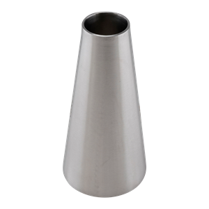 Concentric reducer with a 2-inch by 1-inch butt weld connection, made of 304 stainless steel, 4 inches in overall length, 32RA inner diameter finish, and 32RA outer diameter finish.