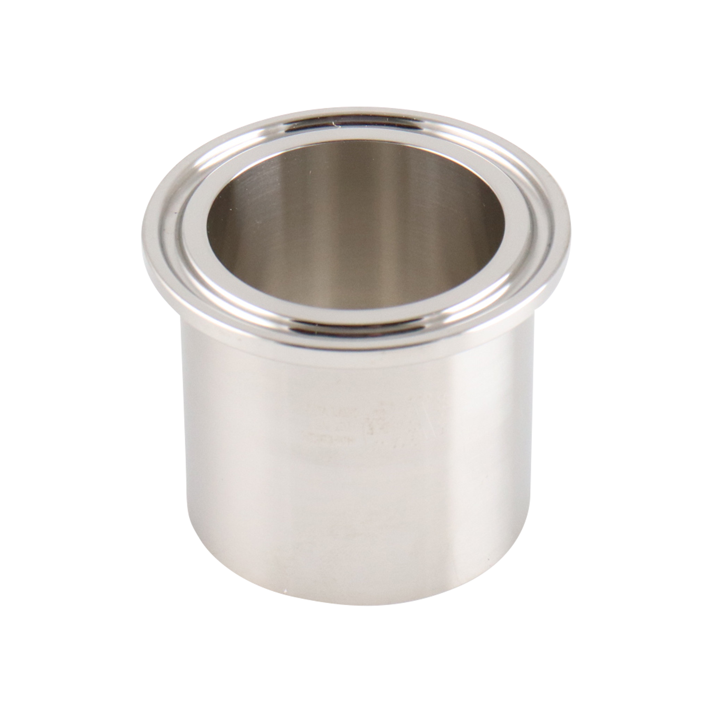 Heavy wall tank ferrule for 1.5-inch tri-clamp connections, made of 304 stainless steel, with a 1.625-inch overall length, 0.145-inch wall thickness, and a 32RA inner and outer diameter finish.