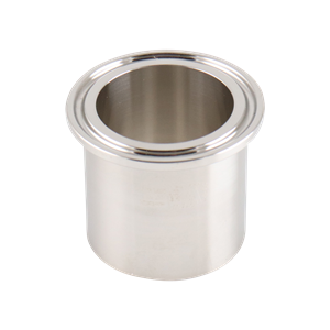 Heavy wall tank ferrule for 1.5-inch tri-clamp connections, made of 304 stainless steel, with a 1.625-inch overall length, 0.145-inch wall thickness, and a 32RA inner and outer diameter finish.