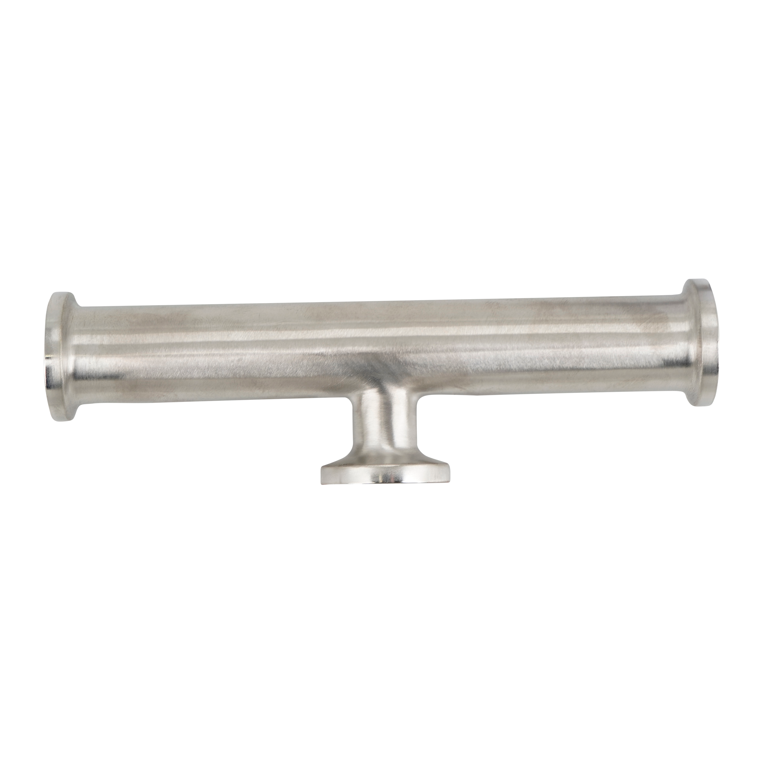 Reducing Tee, 0.75-inch x 0.5-inch, Tri-Clamp short branch, made of 316L stainless steel, 20RA inner diameter surface finish, 32RA outer diameter surface finish, SF1 BPE compliant.
