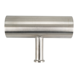 Reducing Tee, 2-inch x 0.75-inch, Tri-Clamp branch, made of 316L stainless steel, 20RA internal surface finish, 32RA external finish, SF1 BPE compliant.