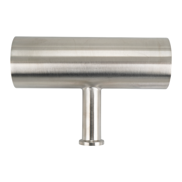 Reducing Tee, 2-inch x 0.75-inch, Tri-Clamp branch, made of 316L stainless steel, 20RA internal surface finish, 32RA external finish, SF1 BPE compliant.