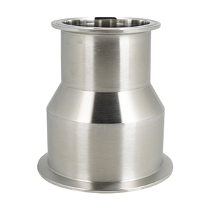Concentric Reducer, 4-inch x 3-inch, Tri-Clamp connection, 316L stainless steel, 5-inch overall length, 20RA ID, 32RA OD, SF1 BPE.