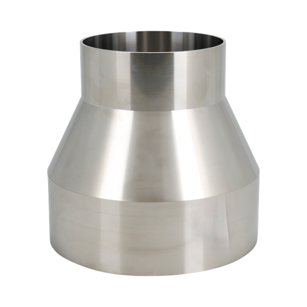 Concentric reducer with dimensions 6-inch x 4-inch butt weld, made from 316L stainless steel, 5.625-inch overall length, featuring a 20RA internal finish and a 32RA outer finish, SF1 BPE compliant.