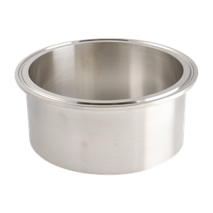 Heavy wall tank ferrule with a 4-inch tri-clamp connection, constructed from 304 stainless steel, 2.125-inch overall length, with a 0.21-inch wall thickness and a 32RA internal and outer surface finish.