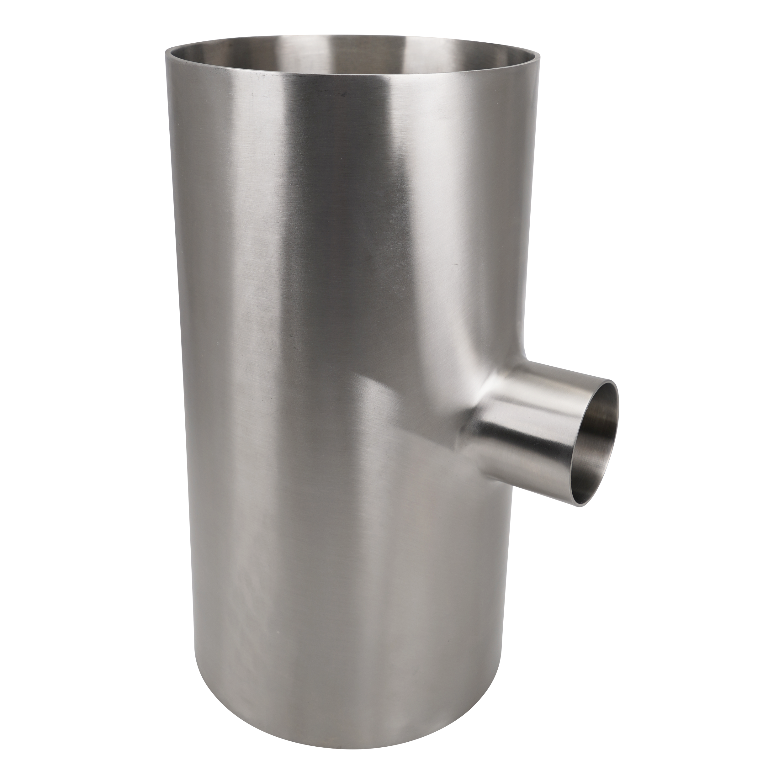 Reducing tee with a 6-inch run and a 2-inch butt weld branch, made from 304 stainless steel, featuring a 32RA internal and outer surface finish.