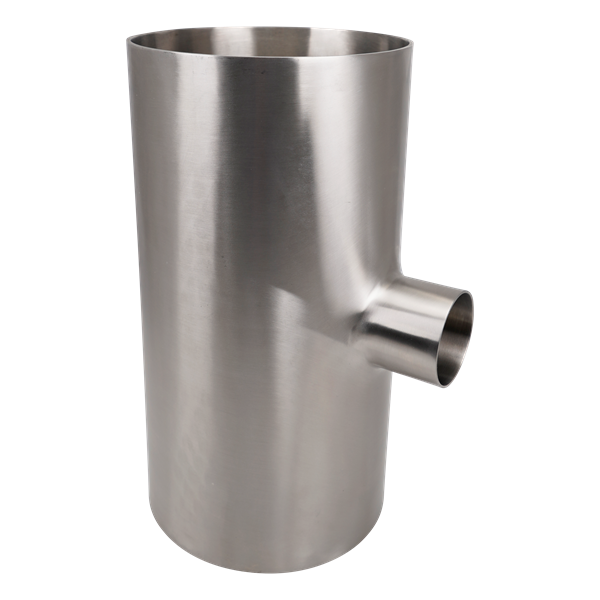 Reducing tee with a 6-inch run and a 2-inch butt weld branch, made from 304 stainless steel, featuring a 32RA internal and outer surface finish.