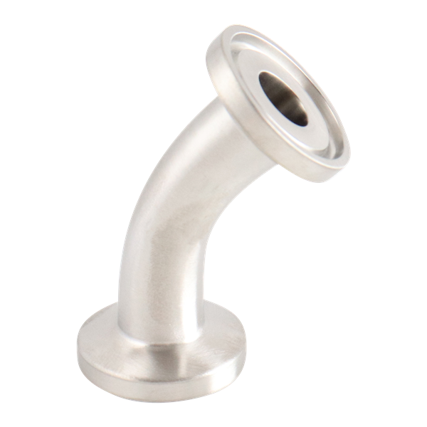 45-degree elbow, 0.5-inch Tri-Clamp, made from 316L stainless steel, with 20RA interior and 32RA exterior surface finish, SF1 BPE compliant
