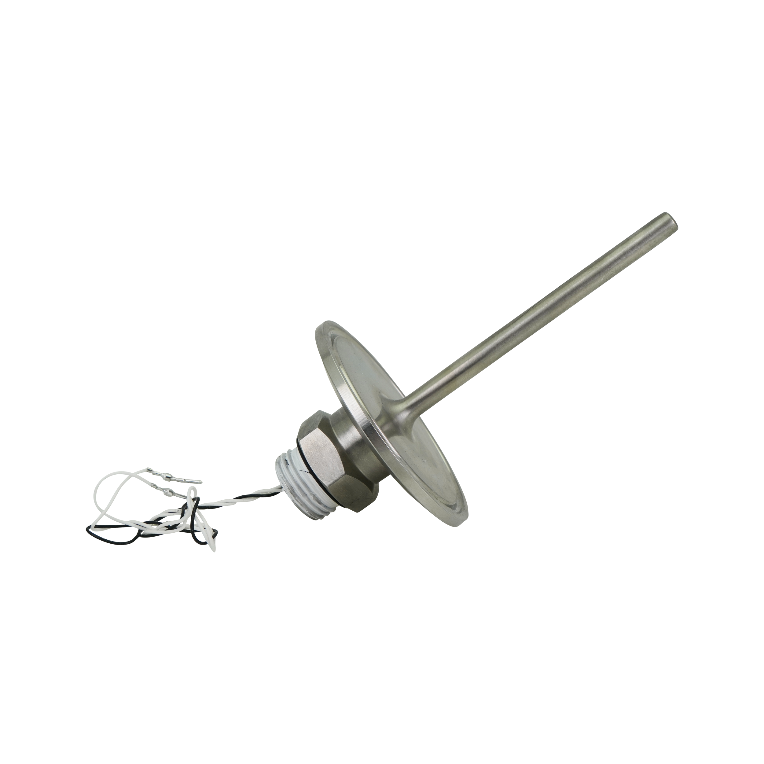 RTD with 6-inch wiring leads, designed for 2-inch tri-clamp connection, featuring a 3.5-inch probe.