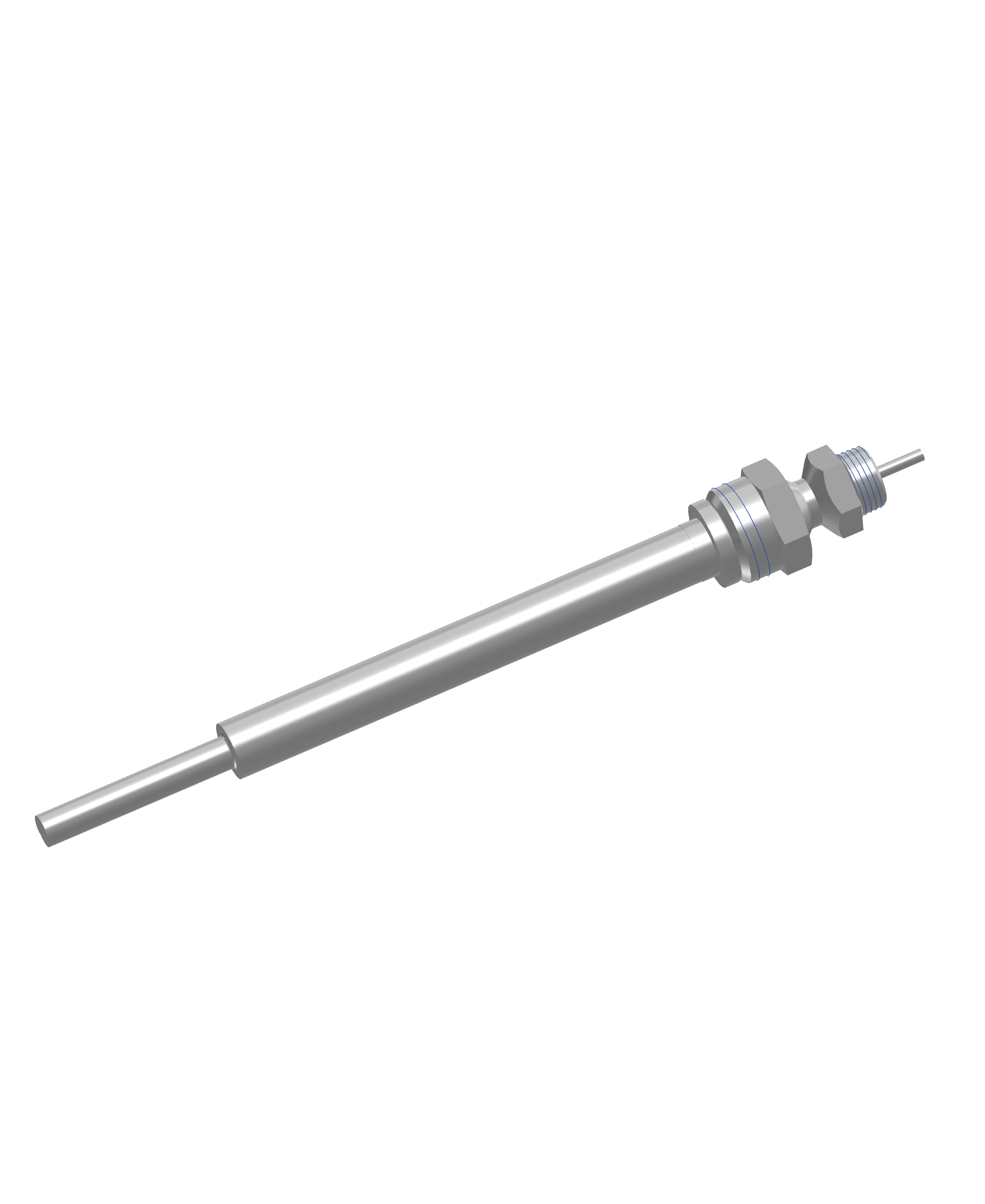 RTD assembly with 6-inch wiring leads and a projectile well, featuring a 9.13-inch probe for precise temperature measurement.