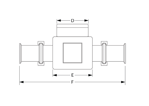 IZMS Dimensional Diagram (Flow Tube, Dimensions D, E, and F)