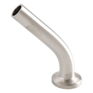 45-Degree Elbow, 0.5-inch tri-clamp to butt weld connection, made of 316L stainless steel, with a 20RA inner diameter and 32RA outer diameter, compliant with SF1 BPE standards.