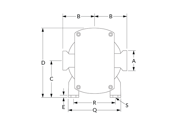 Optilobe Dimensional Diagram (Dimensions A, B, C, D, E, Q, R, and S)