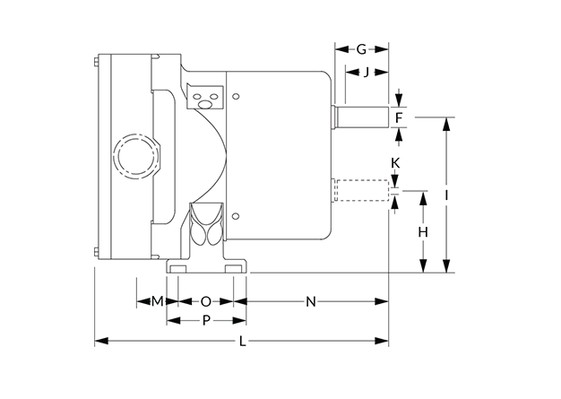 Optilobe Dimensional Diagram (Dimensions F, G, H, I, J, K, L, M, N, O, and P)