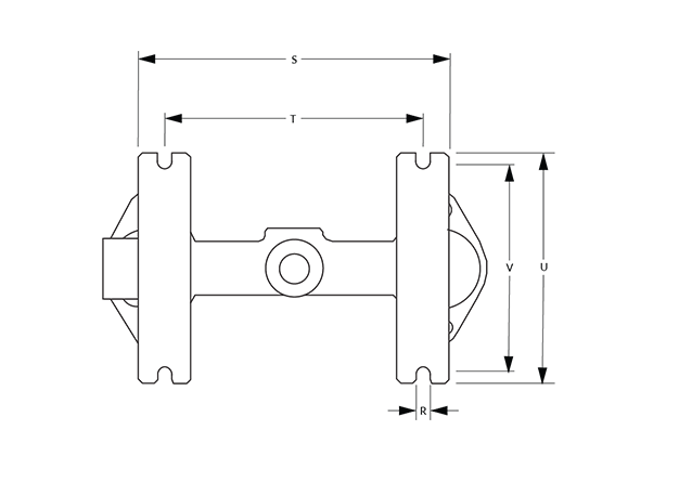 A100 Dimensional Diagram (Alternate footprint; Dimensions R, S, T, U, and V)