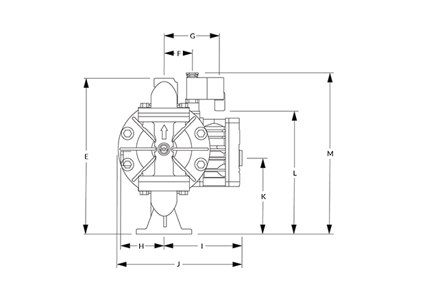 A100 Dimensional Diagram (Dimensions E, F, G, H, I, J, K, L, and M)