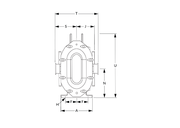 ZP Dimensional Diagram (Dimensions A, F, H, J, N, S, T, U)
