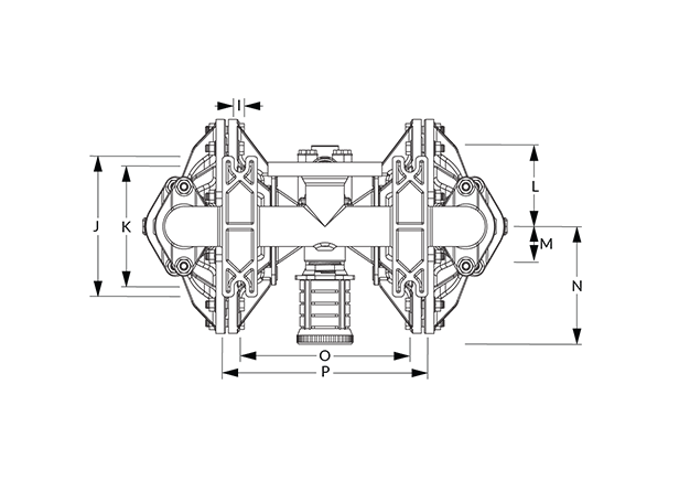 A150 Dimensional Diagram (Flange, Dimensions I, J, K, L, M, N, O, and P)