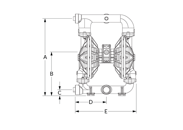 A200 Dimensional Diagram (Bolted, Dimensions A, B, C, D, and E)