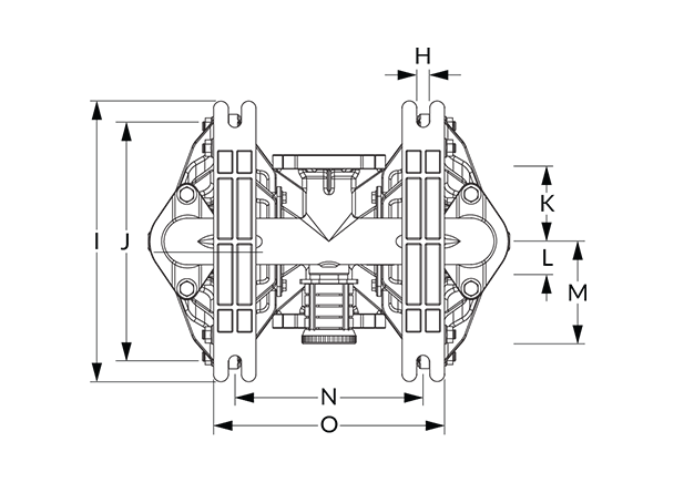 A200 Dimensional Diagram (Flanged, Dimensions H, I, J, K, L, M, N, and O)