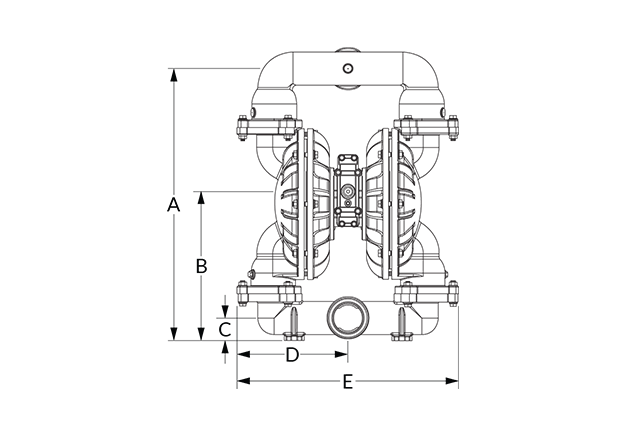 A300 Dimensional Diagram (Bolted, Dimensions A, B, C, D, and E)