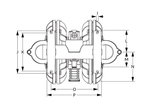 A300 Dimensional Diagram (Bolted, Dimensions I, J, K, L, M, N, O, and P)