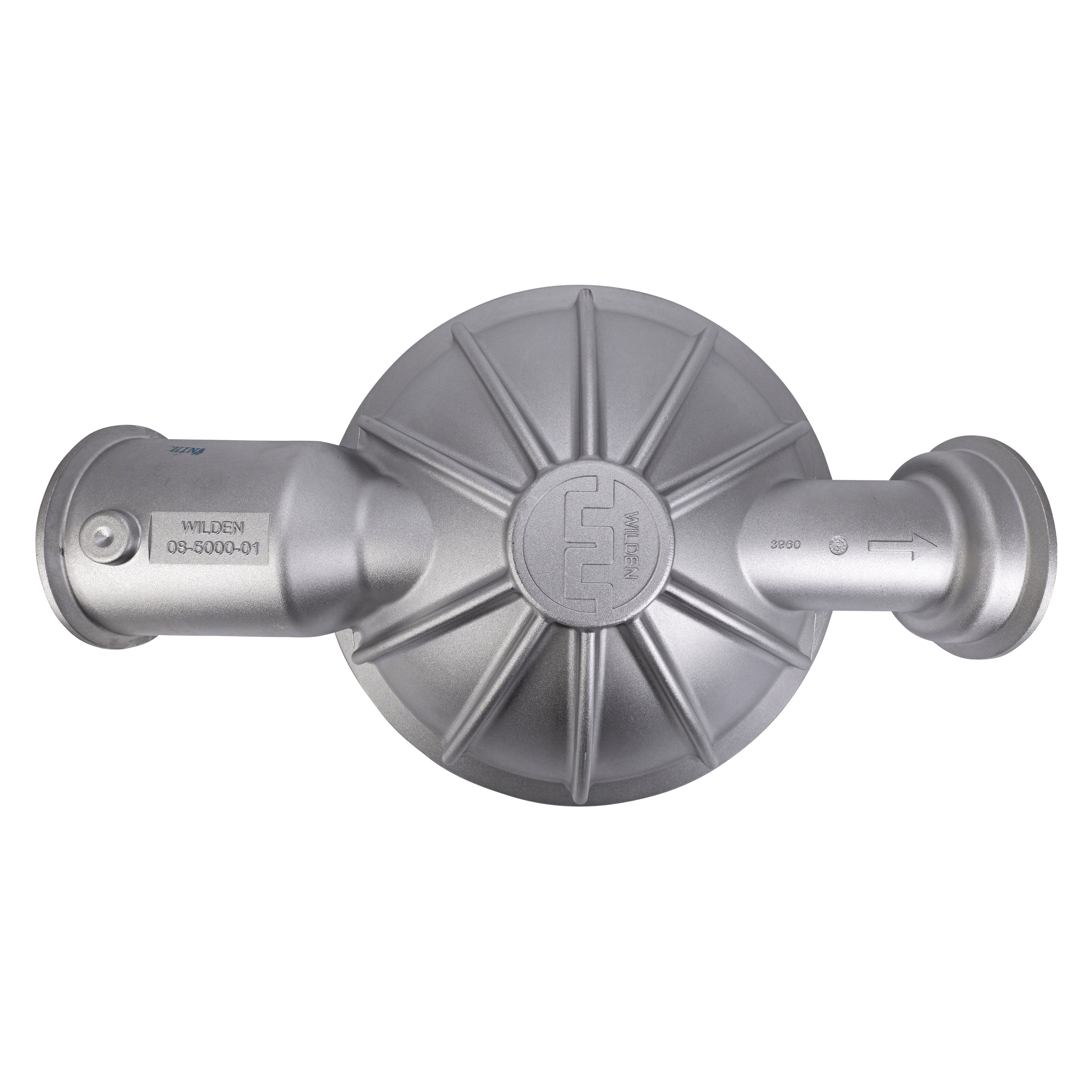 Liquid chamber for Wilden pumps, constructed from aluminum for durability and lightweight handling.
