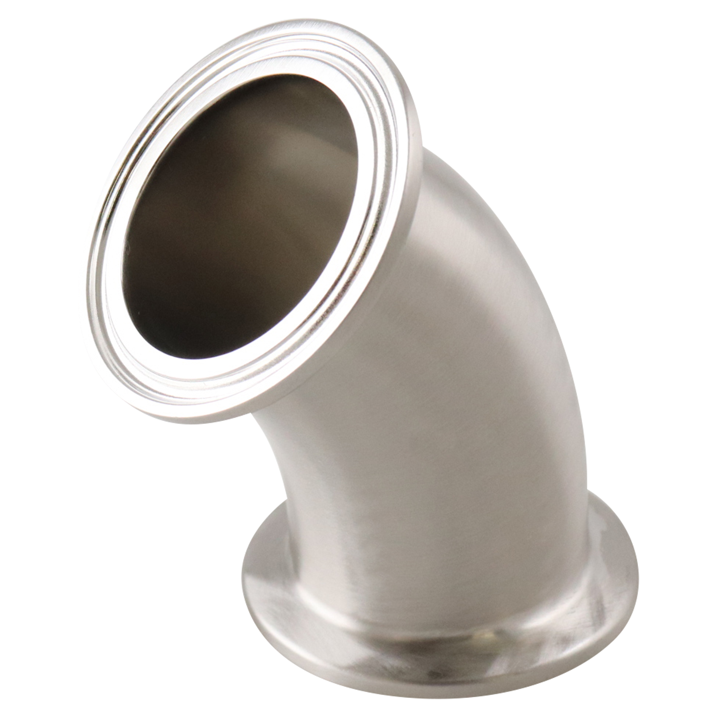 45-degree elbow, 1.5-inch Tri-Clamp, made from 316L stainless steel, with 15RA EP interior and 32RA exterior surface finish, SF4 BPE compliant
