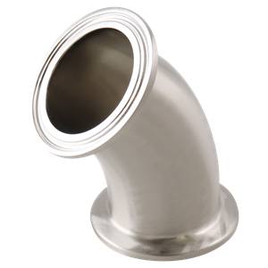 45-degree elbow, 1.5-inch Tri-Clamp, made from 316L stainless steel, with 15RA EP interior and 32RA exterior surface finish, SF4 BPE compliant
