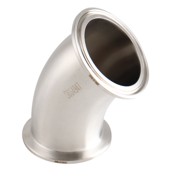 45-degree elbow, 1.5-inch Tri-Clamp, made from 304 stainless steel, with 32RA interior and exterior surface finish