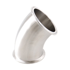 45-degree elbow with a 4-inch tri-clamp connection, made from 304 stainless steel, with 32RA ID and 32RA OD.
