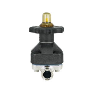 Diaphragm valve with a 0.75-inch tri-clamp connection, featuring a TME autoclavable poly sulfone thermoplastic bonnet with a 15RA EP finish, manufactured by ITT.