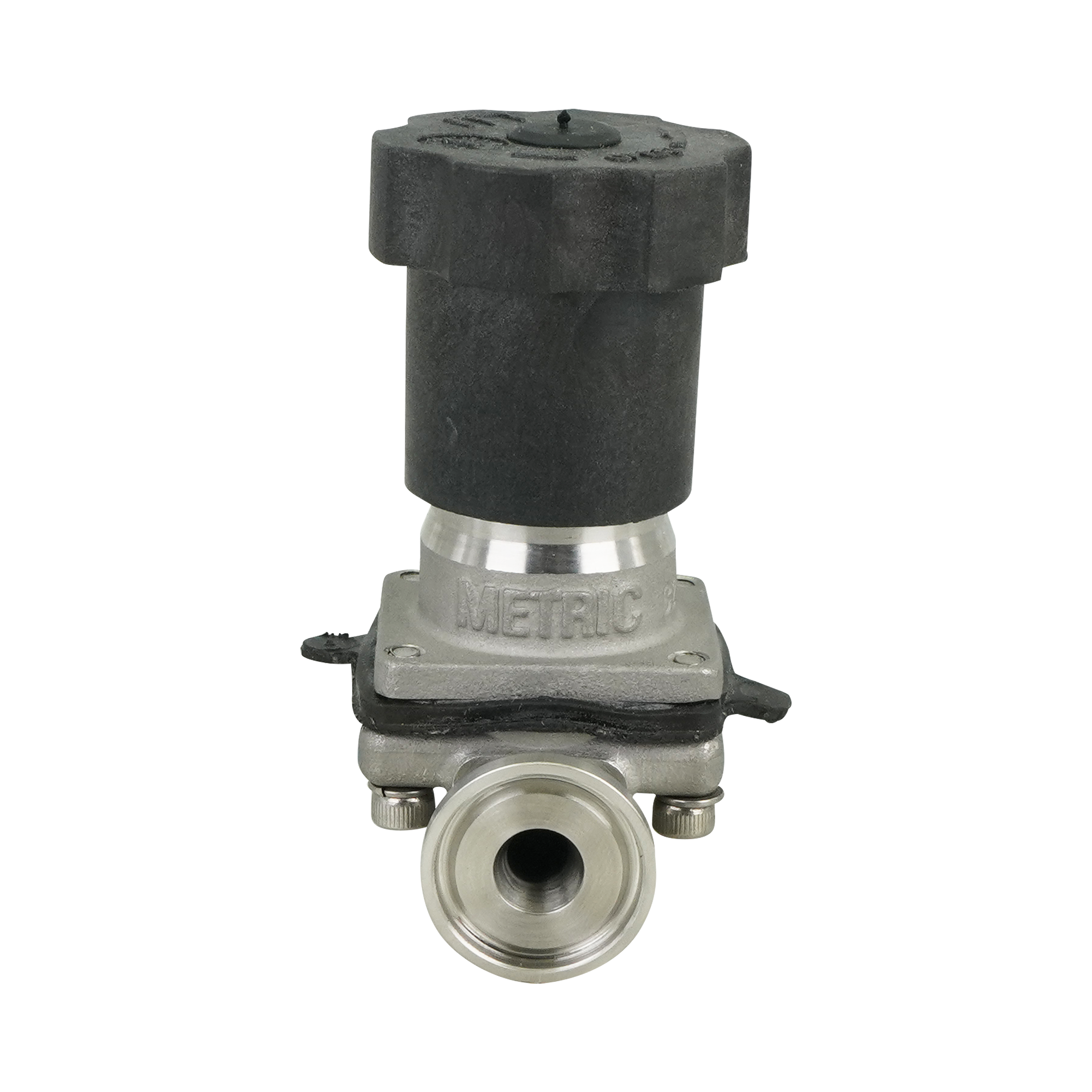 diaphragm valve, 0.5-inch Tri-Clamp, Swickle Bio-Tek B model, made from polysulfone thermoplastic bonnet, with 35RA finish
