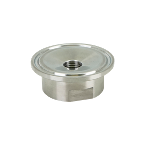 Adapter with 1.5-inch tri-clamp to 0.25-inch FPT connection, made from 316L stainless steel, featuring a 32RA internal and external finish.