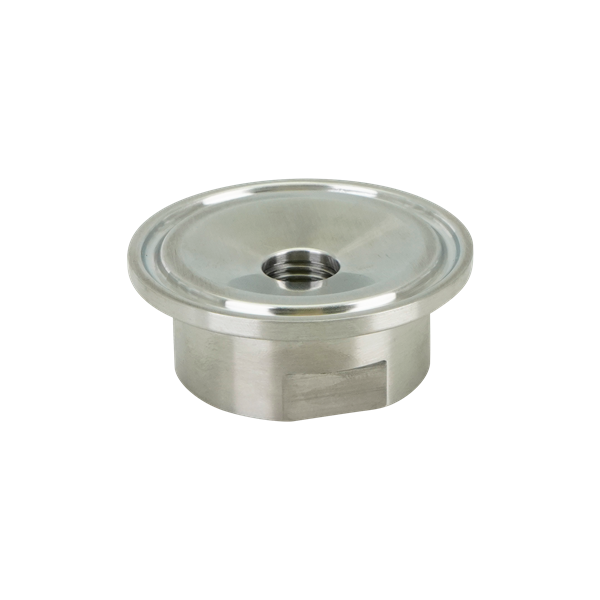 Adapter with 1.5-inch tri-clamp to 0.25-inch FPT connection, made from 316L stainless steel, featuring a 32RA internal and external finish.