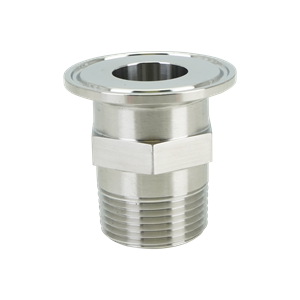 adapter, 1-inch Tri-Clamp to 1-inch male pipe thread, made from 304 stainless steel, with 32RA interior and exterior surface finish