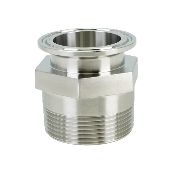 adapter, 1.5-inch Tri-Clamp to 1.5-inch male pipe thread, made from 304 stainless steel, with 32RA interior and exterior surface finish