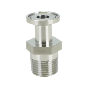 adapter, 0.5-inch Tri-Clamp to 0.5-inch male pipe thread, made from 316L stainless steel, with 20RA interior and 32RA exterior surface finish

